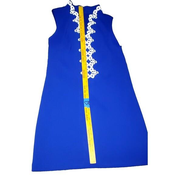 Blue Embroidered Sleeveless Dress Size 12 Retro Mod Boho Chic Cocktail Party A-L - Picture 16 of 16